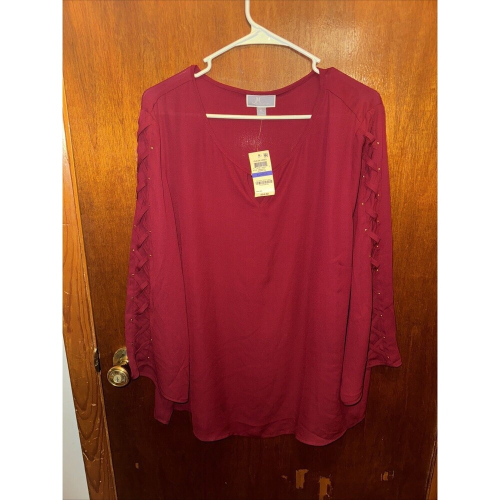 NWT JM Collection Womens Cherry Pie Red Blouse With Open Sleeves Size XL